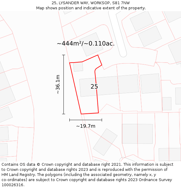 25, LYSANDER WAY, WORKSOP, S81 7NW: Plot and title map