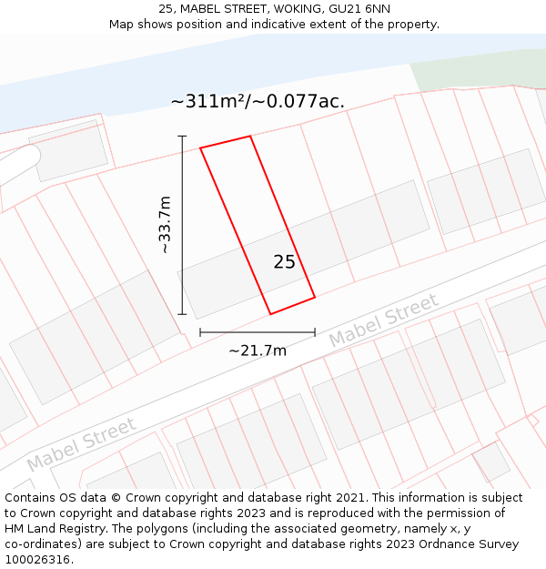 25, MABEL STREET, WOKING, GU21 6NN: Plot and title map
