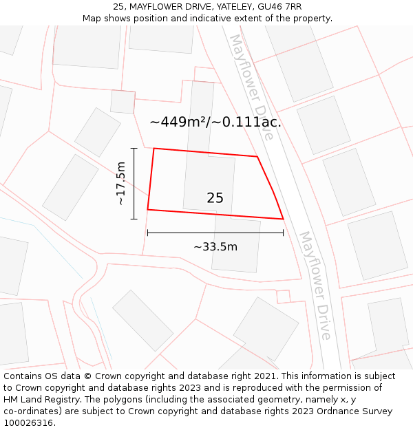 25, MAYFLOWER DRIVE, YATELEY, GU46 7RR: Plot and title map