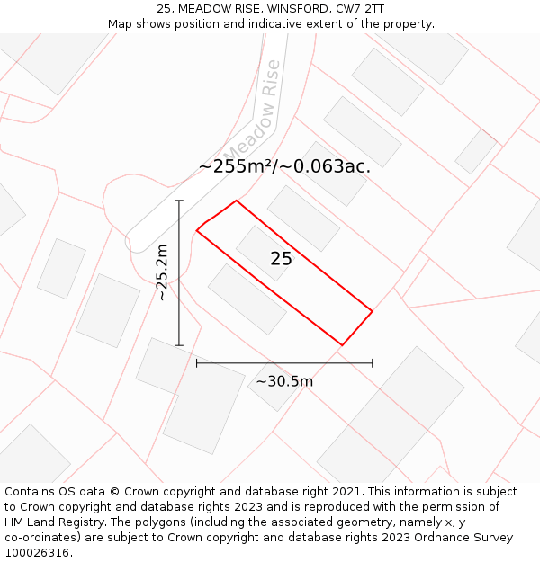 25, MEADOW RISE, WINSFORD, CW7 2TT: Plot and title map