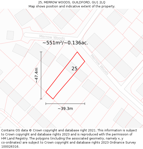 25, MERROW WOODS, GUILDFORD, GU1 2LQ: Plot and title map