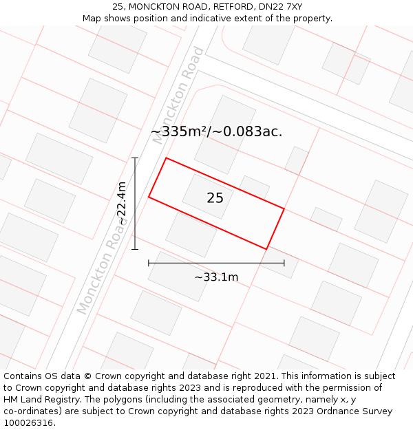 25, MONCKTON ROAD, RETFORD, DN22 7XY: Plot and title map