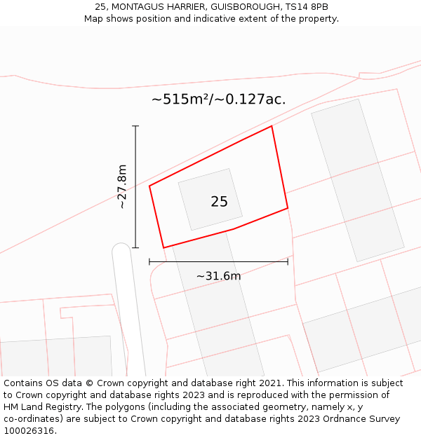 25, MONTAGUS HARRIER, GUISBOROUGH, TS14 8PB: Plot and title map