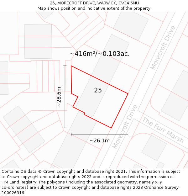 25, MORECROFT DRIVE, WARWICK, CV34 6NU: Plot and title map