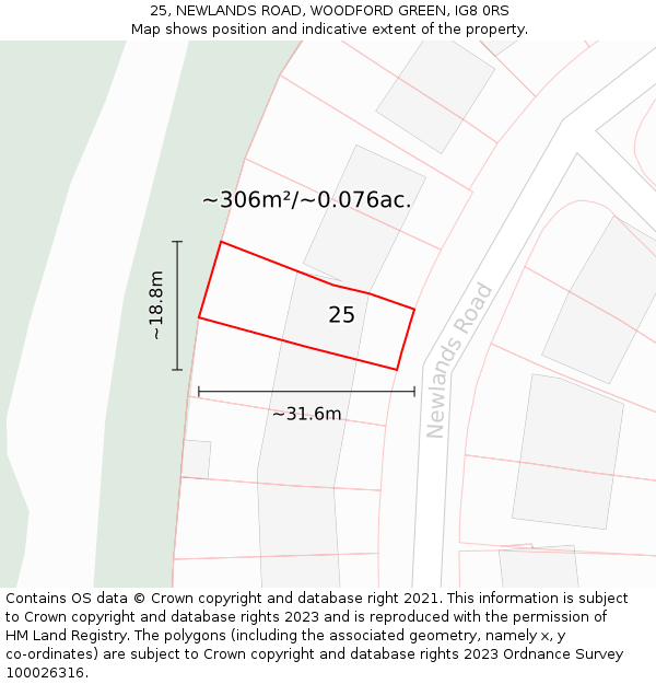 25, NEWLANDS ROAD, WOODFORD GREEN, IG8 0RS: Plot and title map