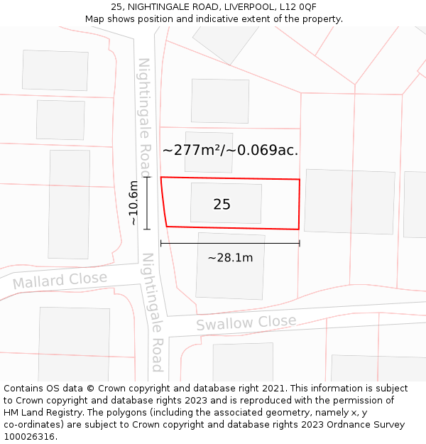 25, NIGHTINGALE ROAD, LIVERPOOL, L12 0QF: Plot and title map