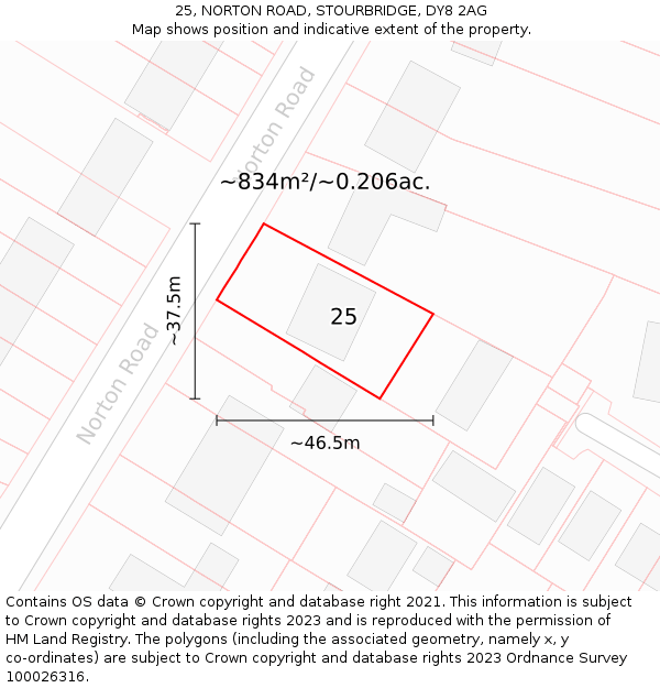 25, NORTON ROAD, STOURBRIDGE, DY8 2AG: Plot and title map