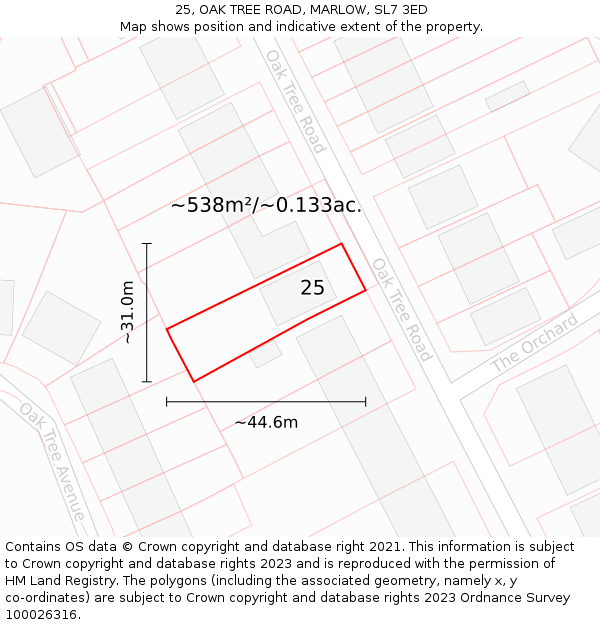 25, OAK TREE ROAD, MARLOW, SL7 3ED: Plot and title map