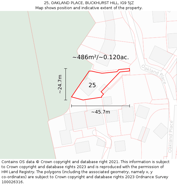 25, OAKLAND PLACE, BUCKHURST HILL, IG9 5JZ: Plot and title map
