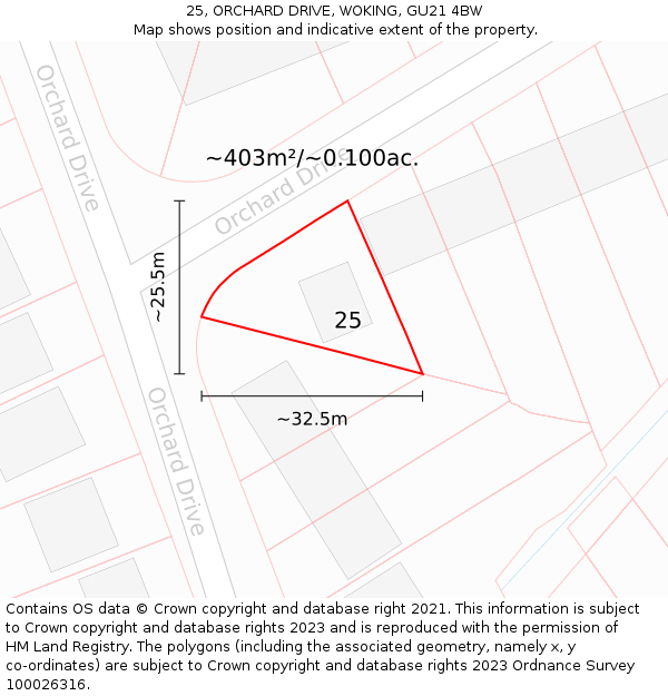 25, ORCHARD DRIVE, WOKING, GU21 4BW: Plot and title map