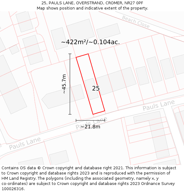 25, PAULS LANE, OVERSTRAND, CROMER, NR27 0PF: Plot and title map