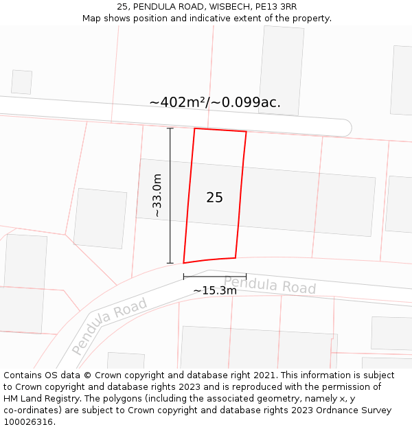 25, PENDULA ROAD, WISBECH, PE13 3RR: Plot and title map