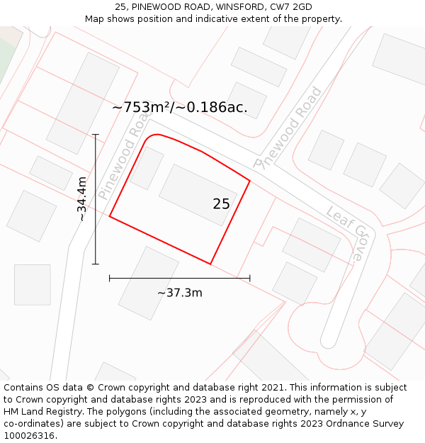 25, PINEWOOD ROAD, WINSFORD, CW7 2GD: Plot and title map