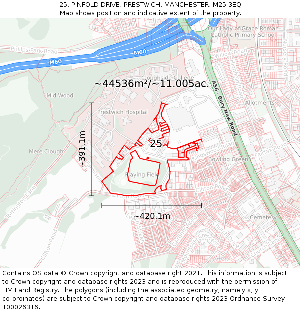 25, PINFOLD DRIVE, PRESTWICH, MANCHESTER, M25 3EQ: Plot and title map