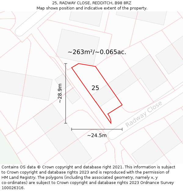 25, RADWAY CLOSE, REDDITCH, B98 8RZ: Plot and title map