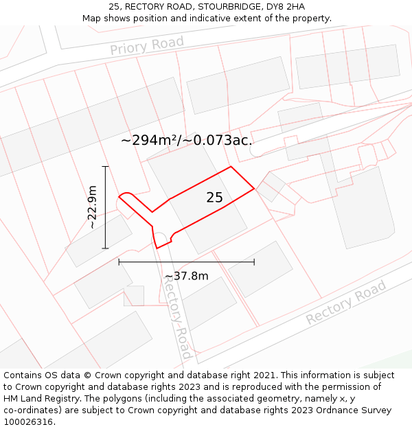 25, RECTORY ROAD, STOURBRIDGE, DY8 2HA: Plot and title map