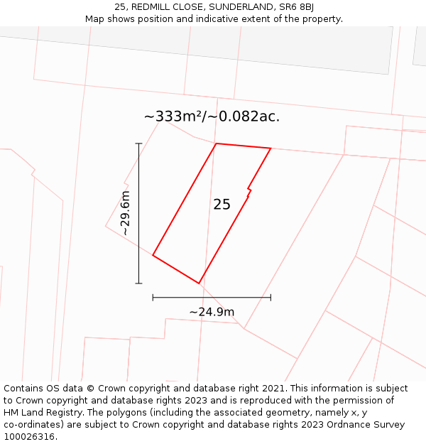 25, REDMILL CLOSE, SUNDERLAND, SR6 8BJ: Plot and title map