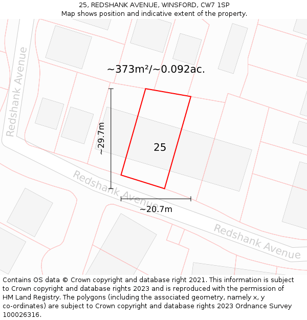 25, REDSHANK AVENUE, WINSFORD, CW7 1SP: Plot and title map