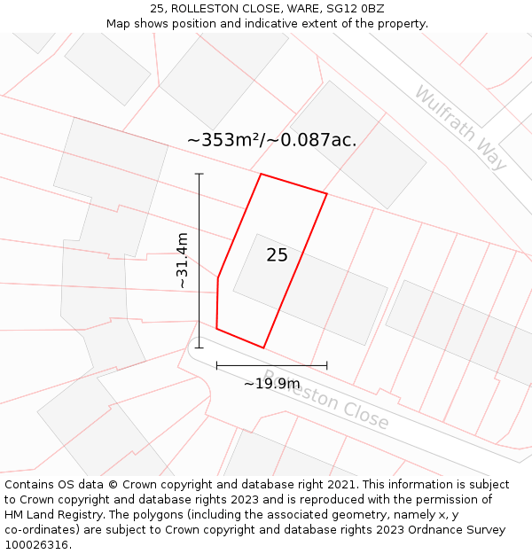 25, ROLLESTON CLOSE, WARE, SG12 0BZ: Plot and title map