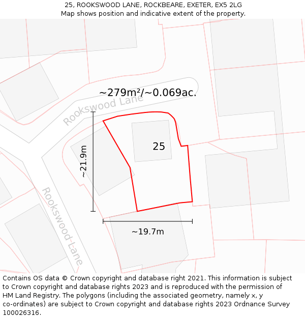 25, ROOKSWOOD LANE, ROCKBEARE, EXETER, EX5 2LG: Plot and title map