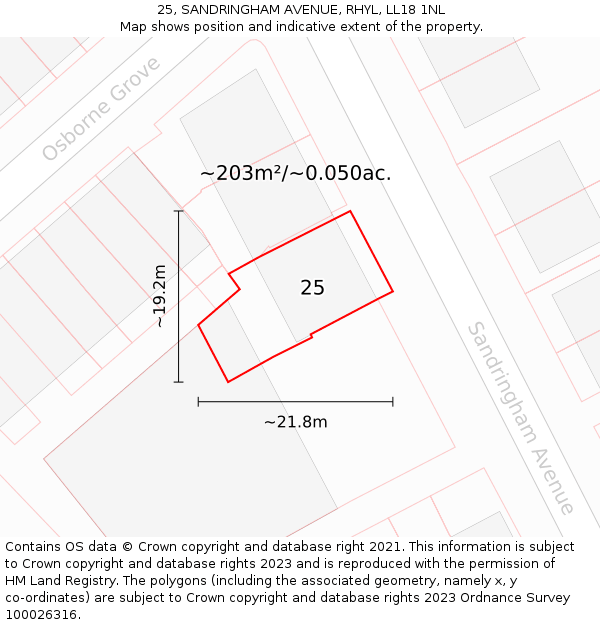 25, SANDRINGHAM AVENUE, RHYL, LL18 1NL: Plot and title map