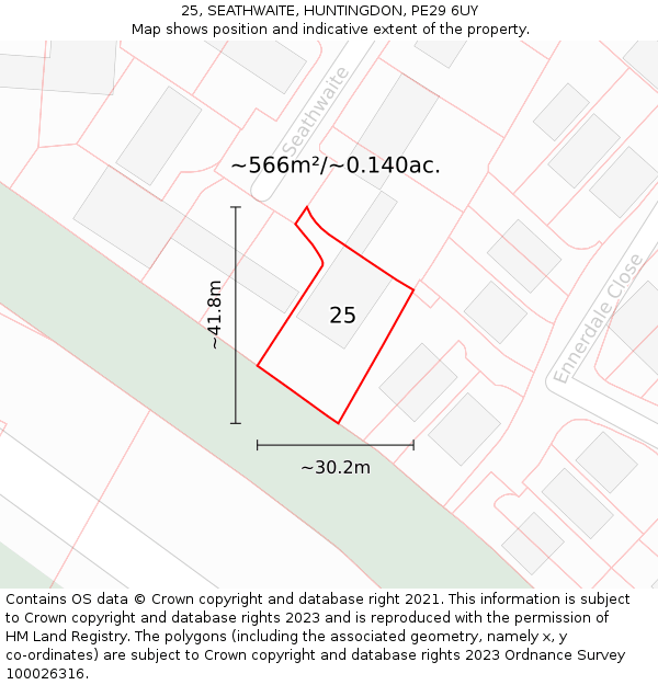 25, SEATHWAITE, HUNTINGDON, PE29 6UY: Plot and title map