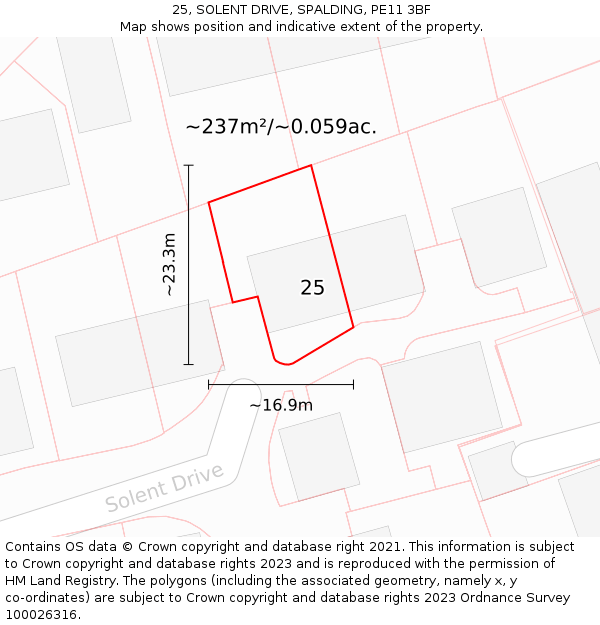 25, SOLENT DRIVE, SPALDING, PE11 3BF: Plot and title map