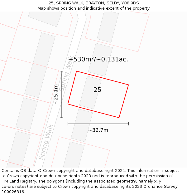 25, SPRING WALK, BRAYTON, SELBY, YO8 9DS: Plot and title map