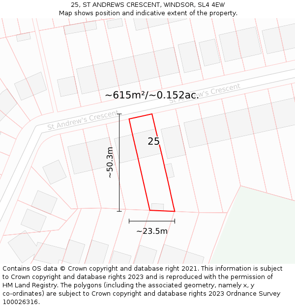 25, ST ANDREWS CRESCENT, WINDSOR, SL4 4EW: Plot and title map