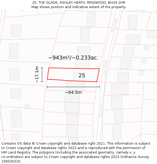 25, THE GLADE, ASHLEY HEATH, RINGWOOD, BH24 2HR: Plot and title map