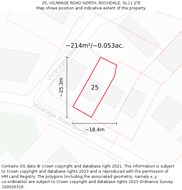 25, VICARAGE ROAD NORTH, ROCHDALE, OL11 2TE: Plot and title map