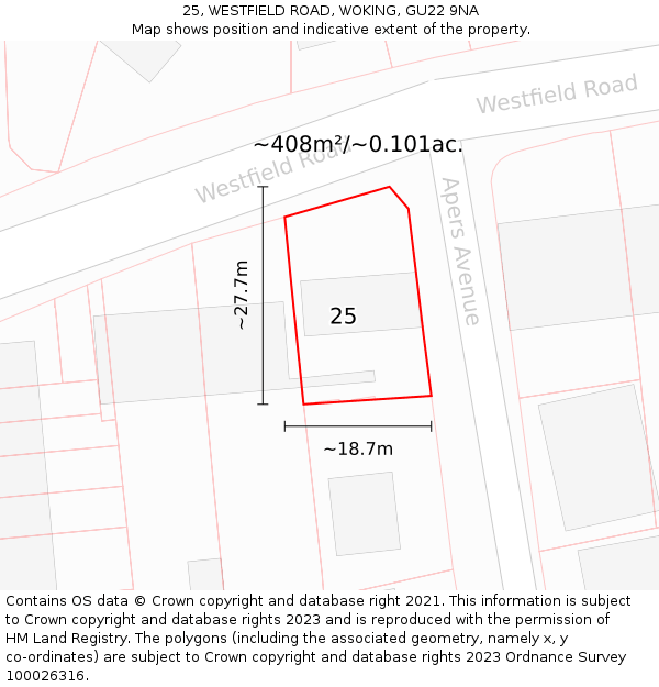 25, WESTFIELD ROAD, WOKING, GU22 9NA: Plot and title map