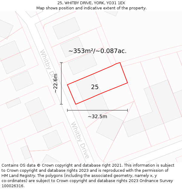 25, WHITBY DRIVE, YORK, YO31 1EX: Plot and title map