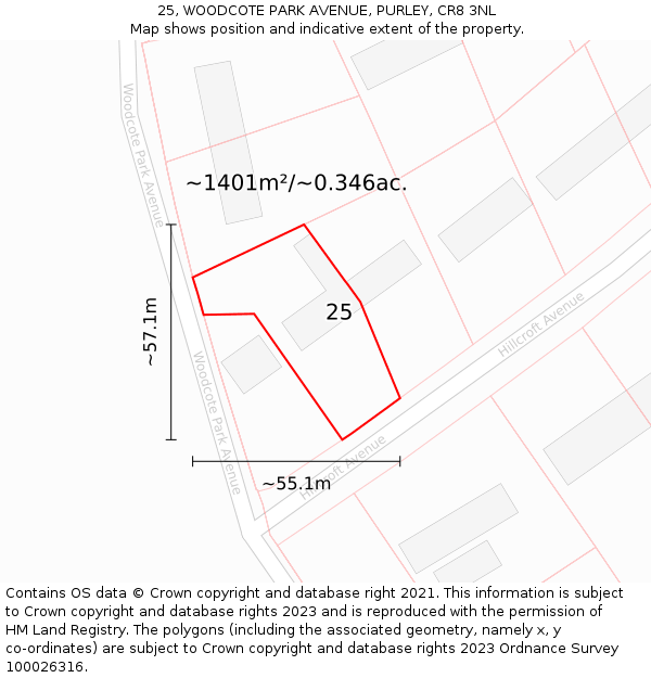 25, WOODCOTE PARK AVENUE, PURLEY, CR8 3NL: Plot and title map