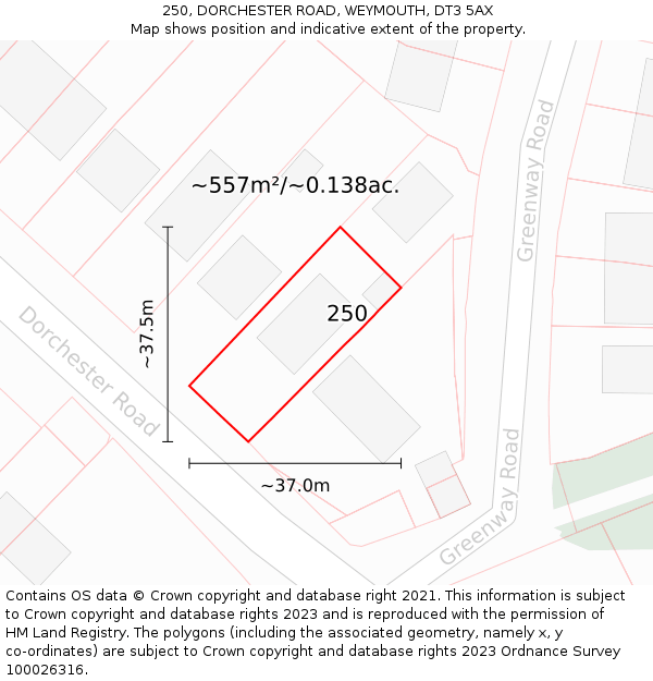250, DORCHESTER ROAD, WEYMOUTH, DT3 5AX: Plot and title map