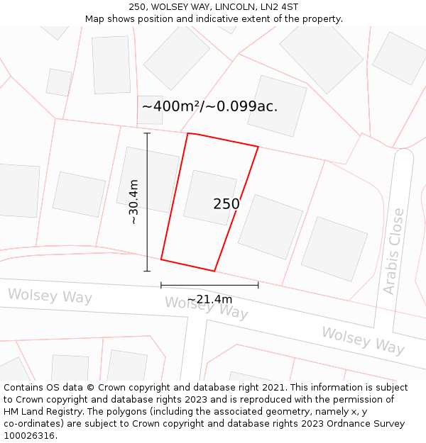 250, WOLSEY WAY, LINCOLN, LN2 4ST: Plot and title map