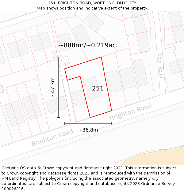 251, BRIGHTON ROAD, WORTHING, BN11 2EY: Plot and title map