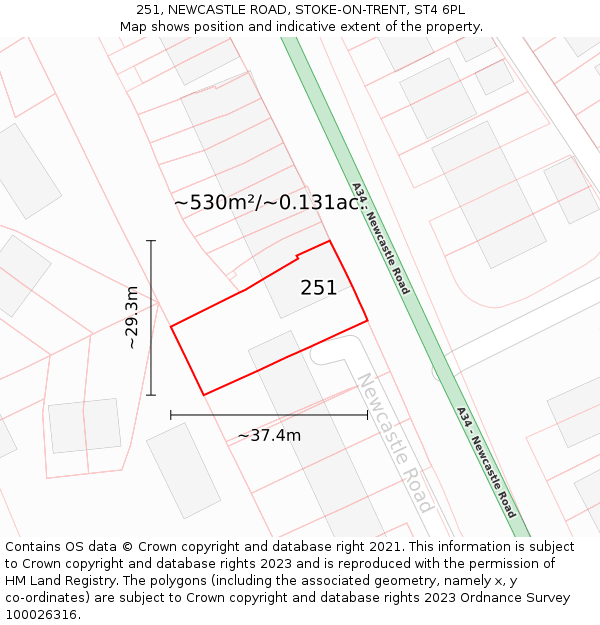 251, NEWCASTLE ROAD, STOKE-ON-TRENT, ST4 6PL: Plot and title map
