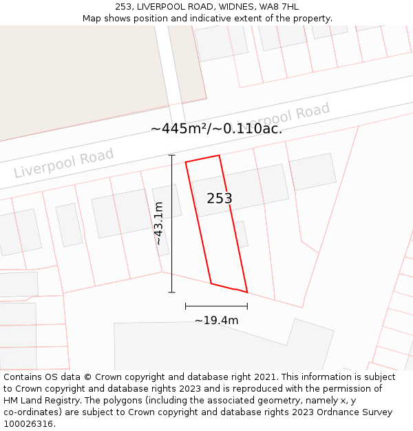 253, LIVERPOOL ROAD, WIDNES, WA8 7HL: Plot and title map