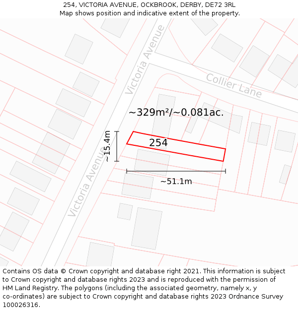 254, VICTORIA AVENUE, OCKBROOK, DERBY, DE72 3RL: Plot and title map