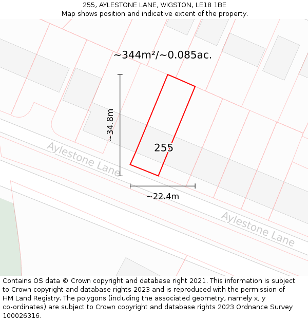 255, AYLESTONE LANE, WIGSTON, LE18 1BE: Plot and title map