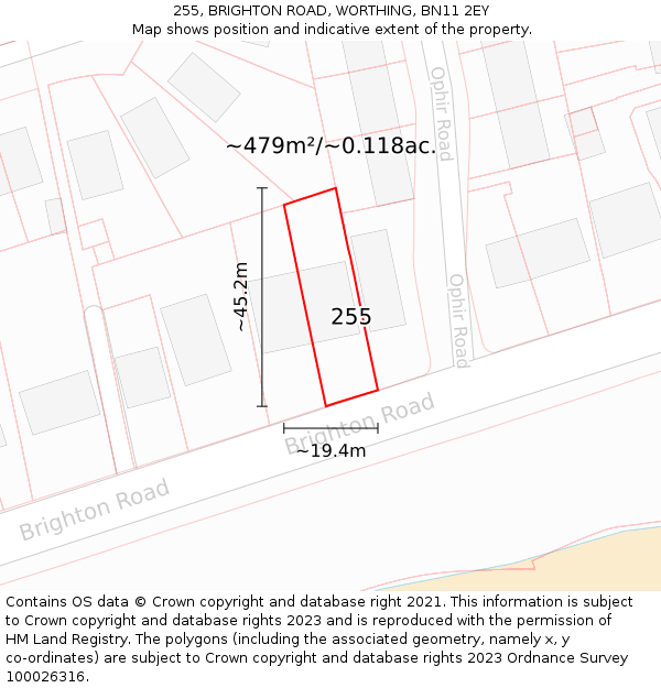 255, BRIGHTON ROAD, WORTHING, BN11 2EY: Plot and title map
