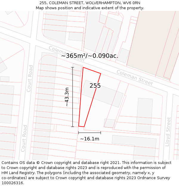 255, COLEMAN STREET, WOLVERHAMPTON, WV6 0RN: Plot and title map