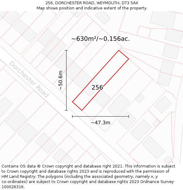 256, DORCHESTER ROAD, WEYMOUTH, DT3 5AX: Plot and title map