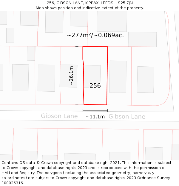 256, GIBSON LANE, KIPPAX, LEEDS, LS25 7JN: Plot and title map