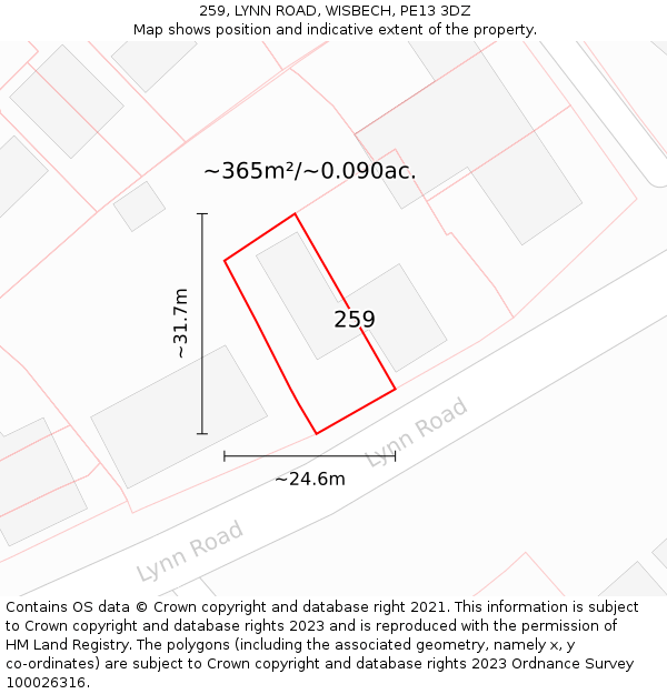 259, LYNN ROAD, WISBECH, PE13 3DZ: Plot and title map