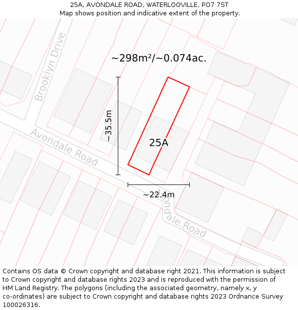25A, AVONDALE ROAD, WATERLOOVILLE, PO7 7ST: Plot and title map