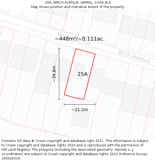 25A, BIRCH AVENUE, WIRRAL, CH49 4LS: Plot and title map