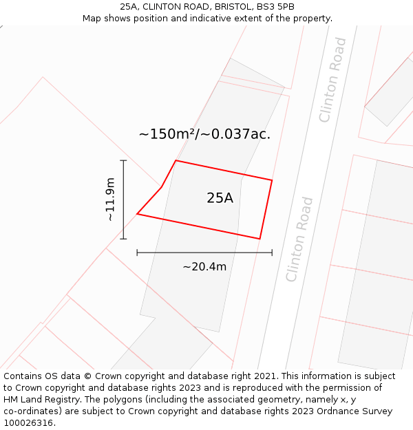 25A, CLINTON ROAD, BRISTOL, BS3 5PB: Plot and title map