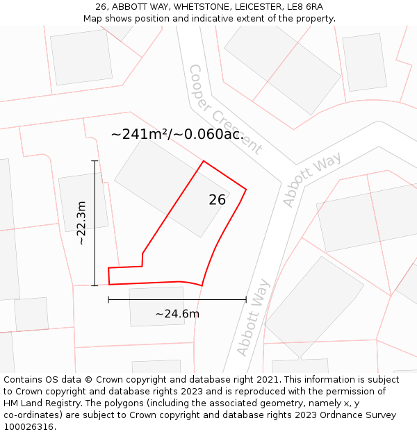 26, ABBOTT WAY, WHETSTONE, LEICESTER, LE8 6RA: Plot and title map